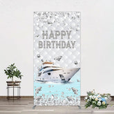 Lofaris Simple Ship Glitter Happy Birthday Rectangle Backdrop